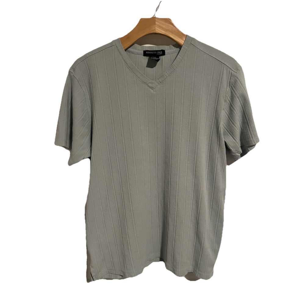 Kenneth Cole Mens Medium V Neck Ribbed Shirt Mint Green